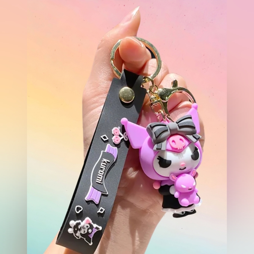 Kuromi Sanrio Keychain with Bunny Plush Charm Kawaii Bag Charm NEW